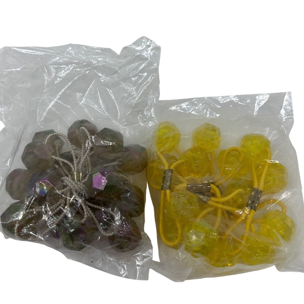 Faceted Bead Hair Bauble Ties Iridescent Grey Yellow 2 Packs Vintage Y2K